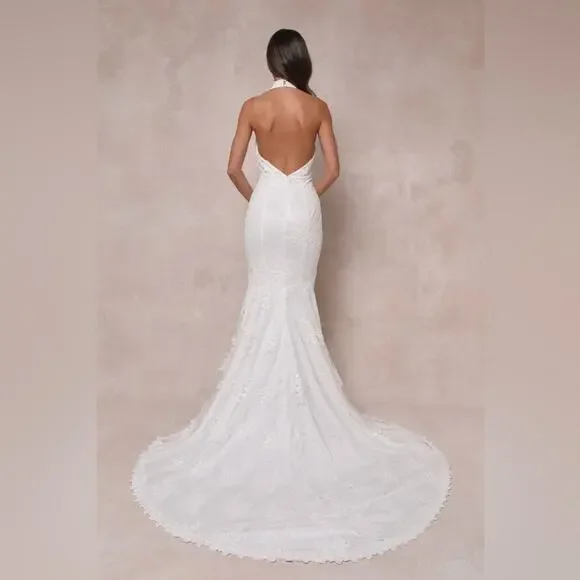 Lulus Dreamy Glamour White Embroidered Halter Mermaid Maxi Dress